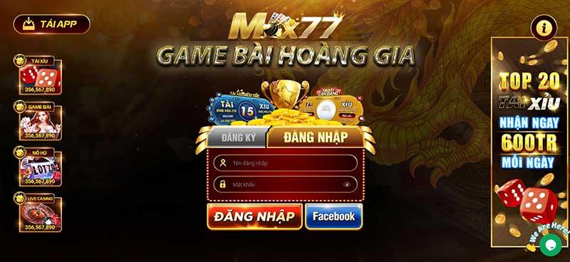 Giao diện nổi bật của cổng game Max77 Vin